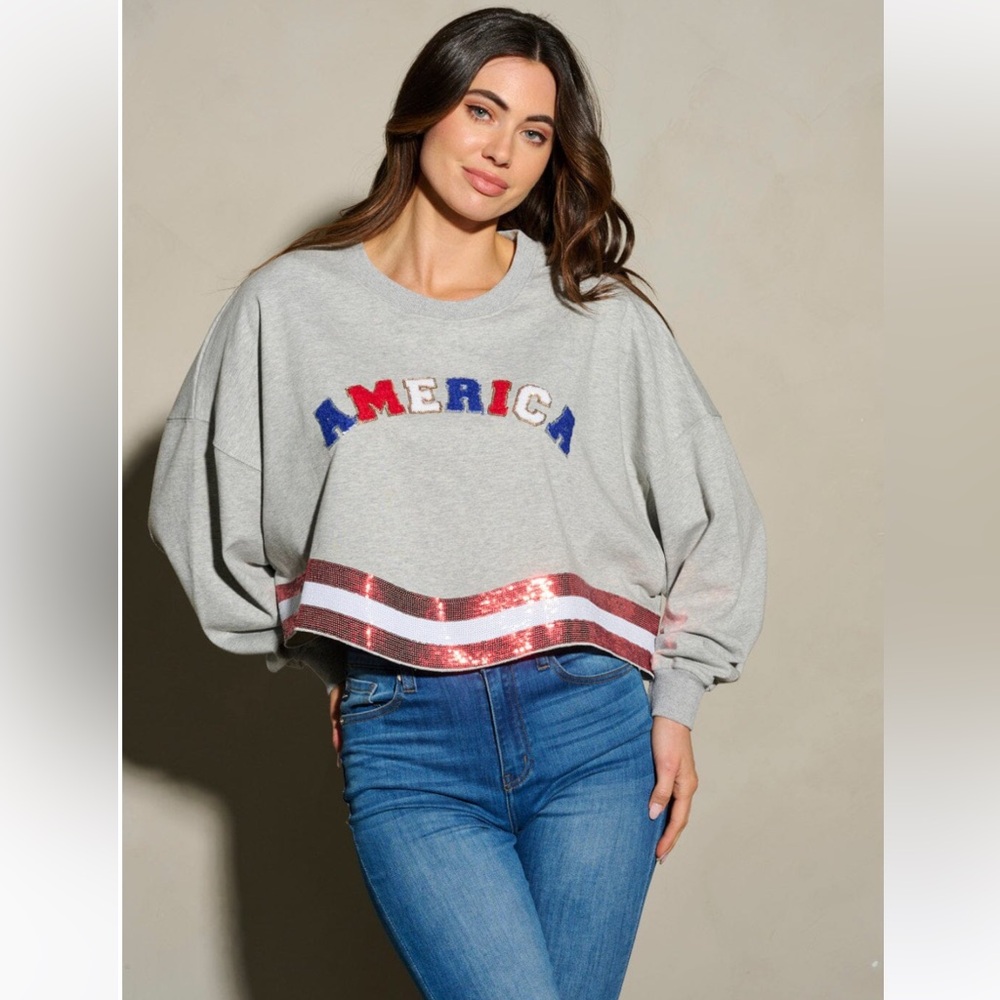 Patriotic grey sequins sweatshirt